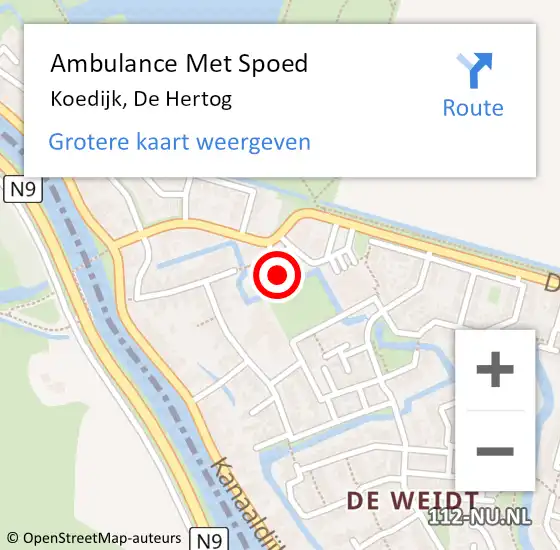 Locatie op kaart van de 112 melding: Ambulance Met Spoed Naar Koedijk, De Hertog op 12 december 2022 13:14