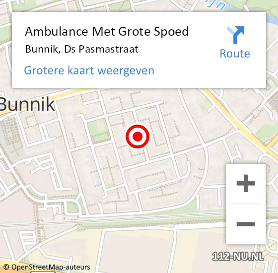 Locatie op kaart van de 112 melding: Ambulance Met Grote Spoed Naar Bunnik, Ds Pasmastraat op 8 augustus 2014 04:22