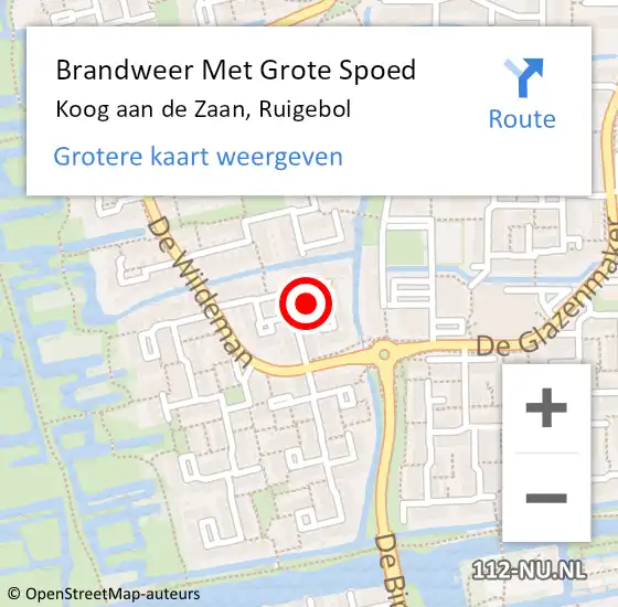 Locatie op kaart van de 112 melding: Brandweer Met Grote Spoed Naar Koog aan de Zaan, Ruigebol op 12 december 2022 13:19