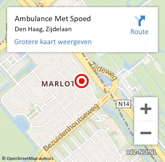 Locatie op kaart van de 112 melding: Ambulance Met Spoed Naar Den Haag, Zijdelaan op 12 december 2022 13:23
