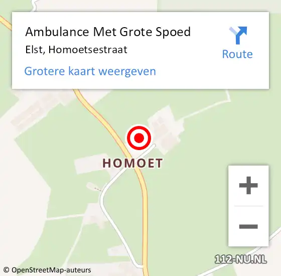 Locatie op kaart van de 112 melding: Ambulance Met Grote Spoed Naar Elst, Homoetsestraat op 12 december 2022 13:24