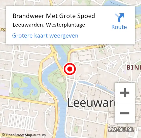Locatie op kaart van de 112 melding: Brandweer Met Grote Spoed Naar Leeuwarden, Westerplantage op 12 december 2022 13:33