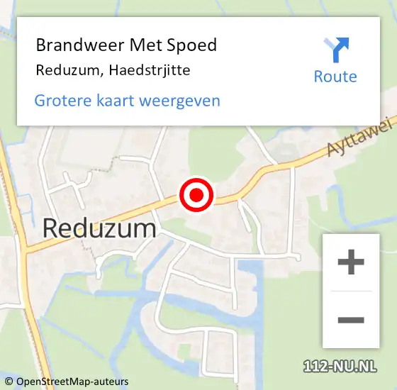 Locatie op kaart van de 112 melding: Brandweer Met Spoed Naar Reduzum, Haedstrjitte op 12 december 2022 13:41