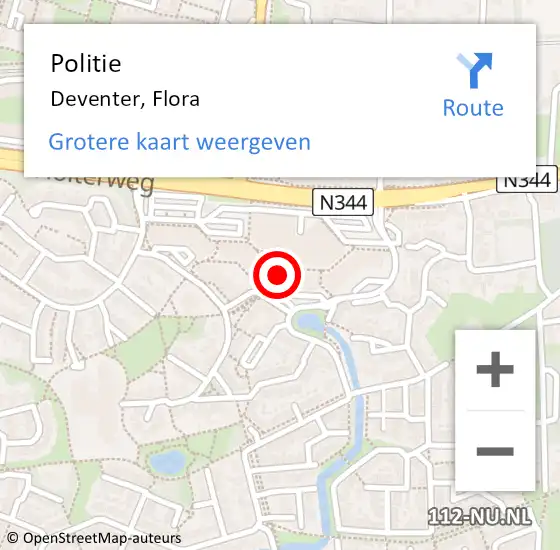 Locatie op kaart van de 112 melding: Politie Deventer, Flora op 12 december 2022 13:48