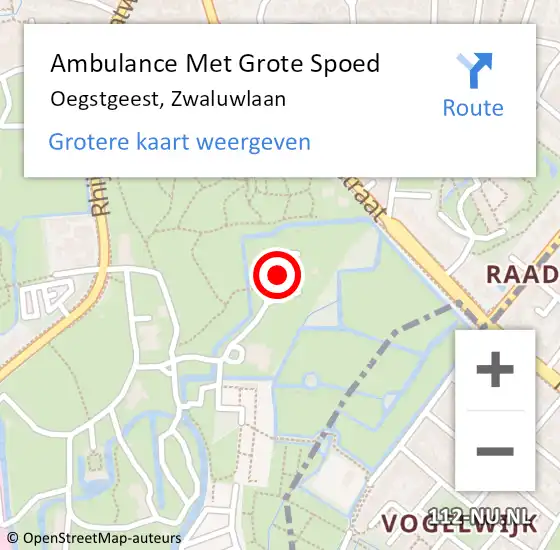 Locatie op kaart van de 112 melding: Ambulance Met Grote Spoed Naar Oegstgeest, Zwaluwlaan op 12 december 2022 13:57
