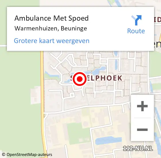 Locatie op kaart van de 112 melding: Ambulance Met Spoed Naar Warmenhuizen, Beuninge op 12 december 2022 14:01