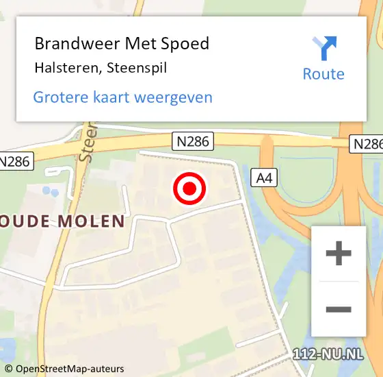 Locatie op kaart van de 112 melding: Brandweer Met Spoed Naar Halsteren, Steenspil op 12 december 2022 14:03