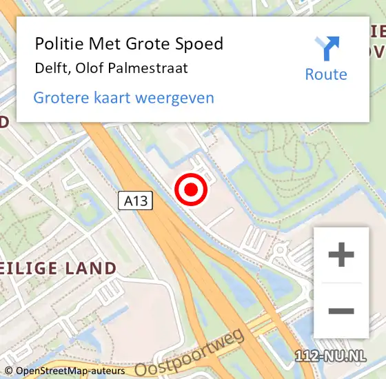 Locatie op kaart van de 112 melding: Politie Met Grote Spoed Naar Delft, Olof Palmestraat op 12 december 2022 14:14