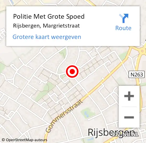 Locatie op kaart van de 112 melding: Politie Met Grote Spoed Naar Rijsbergen, Margrietstraat op 12 december 2022 14:16
