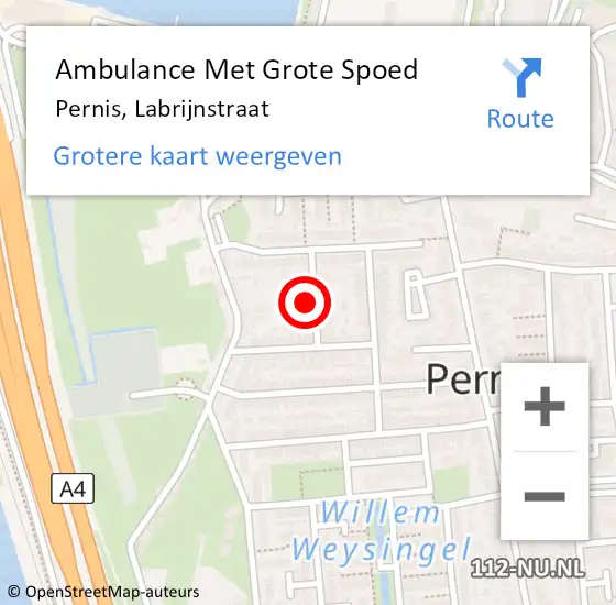 Locatie op kaart van de 112 melding: Ambulance Met Grote Spoed Naar Pernis, Labrijnstraat op 12 december 2022 14:17