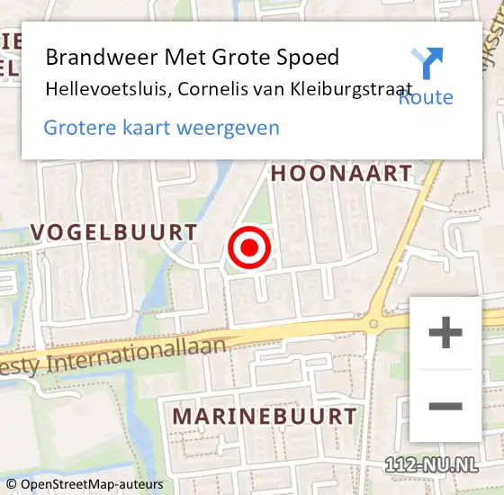 Locatie op kaart van de 112 melding: Brandweer Met Grote Spoed Naar Hellevoetsluis, Cornelis van Kleiburgstraat op 12 december 2022 14:20