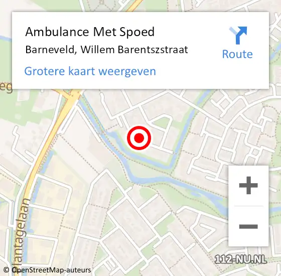 Locatie op kaart van de 112 melding: Ambulance Met Spoed Naar Barneveld, Willem Barentszstraat op 12 december 2022 14:20