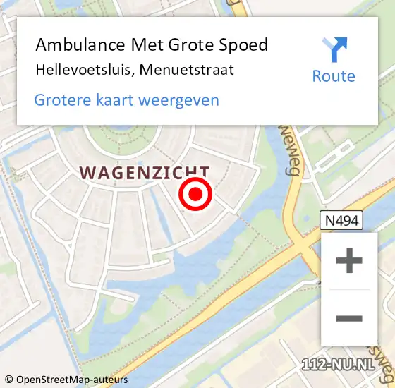 Locatie op kaart van de 112 melding: Ambulance Met Grote Spoed Naar Hellevoetsluis, Menuetstraat op 12 december 2022 14:24
