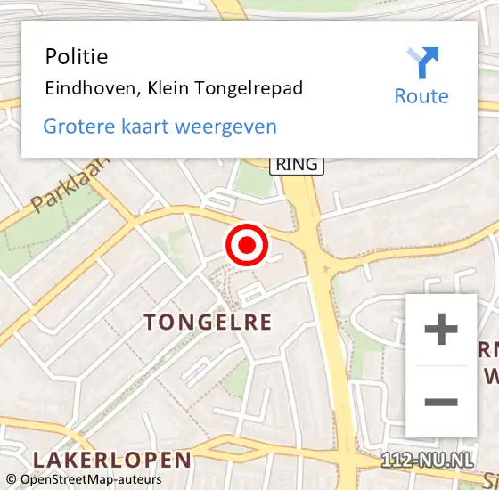 Locatie op kaart van de 112 melding: Politie Eindhoven, Klein Tongelrepad op 12 december 2022 14:39