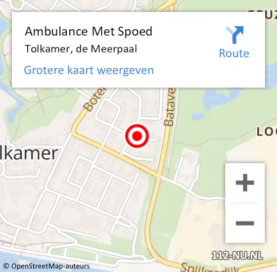 Locatie op kaart van de 112 melding: Ambulance Met Spoed Naar Tolkamer, de Meerpaal op 12 december 2022 14:51