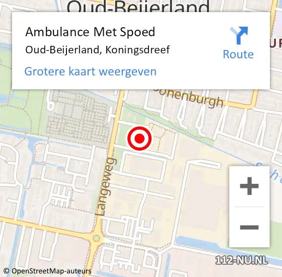 Locatie op kaart van de 112 melding: Ambulance Met Spoed Naar Oud-Beijerland, Koningsdreef op 12 december 2022 15:36