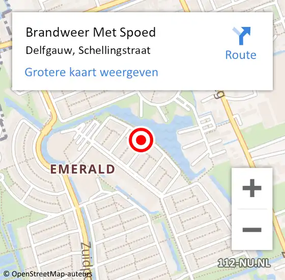 Locatie op kaart van de 112 melding: Brandweer Met Spoed Naar Delfgauw, Schellingstraat op 12 december 2022 15:46