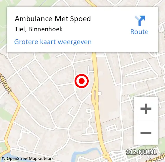 Locatie op kaart van de 112 melding: Ambulance Met Spoed Naar Tiel, Binnenhoek op 12 december 2022 15:48