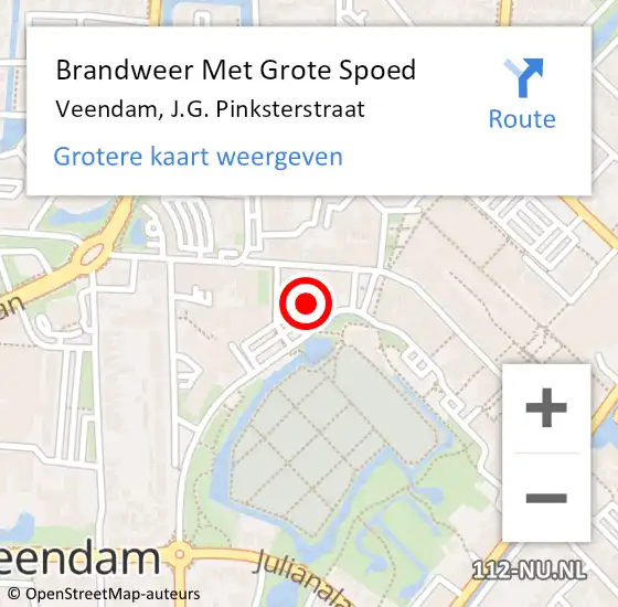 Locatie op kaart van de 112 melding: Brandweer Met Grote Spoed Naar Veendam, J.G. Pinksterstraat op 12 december 2022 15:55