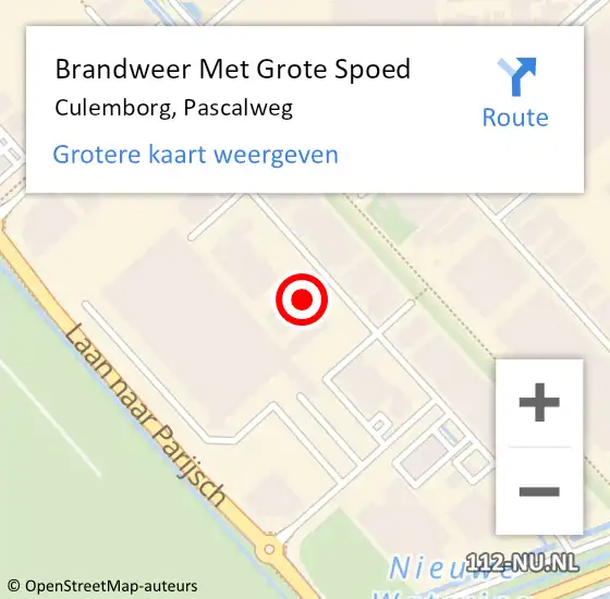 Locatie op kaart van de 112 melding: Brandweer Met Grote Spoed Naar Culemborg, Pascalweg op 12 december 2022 16:05