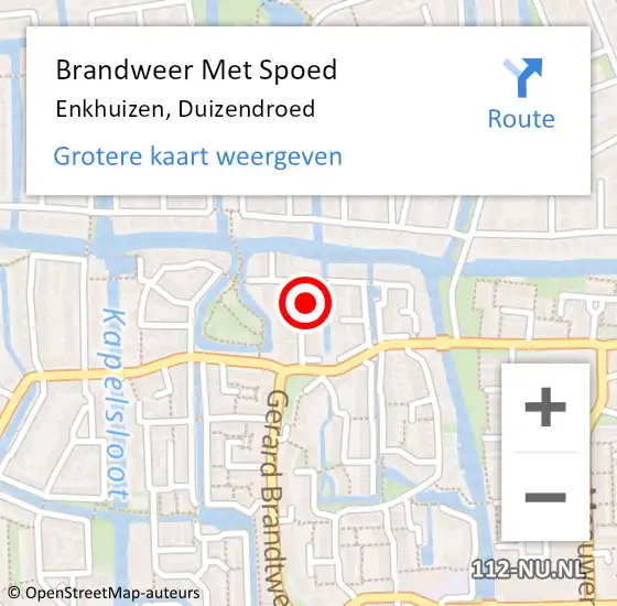 Locatie op kaart van de 112 melding: Brandweer Met Spoed Naar Enkhuizen, Duizendroed op 12 december 2022 16:19