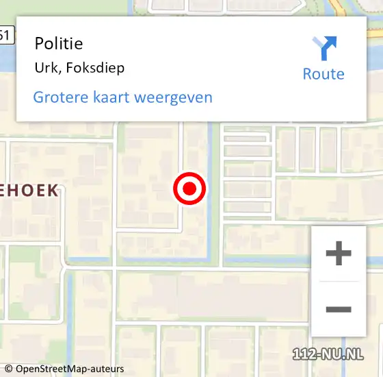 Locatie op kaart van de 112 melding: Politie Urk, Foksdiep op 12 december 2022 16:20