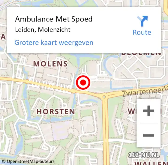 Locatie op kaart van de 112 melding: Ambulance Met Spoed Naar Leiden, Molenzicht op 12 december 2022 16:33