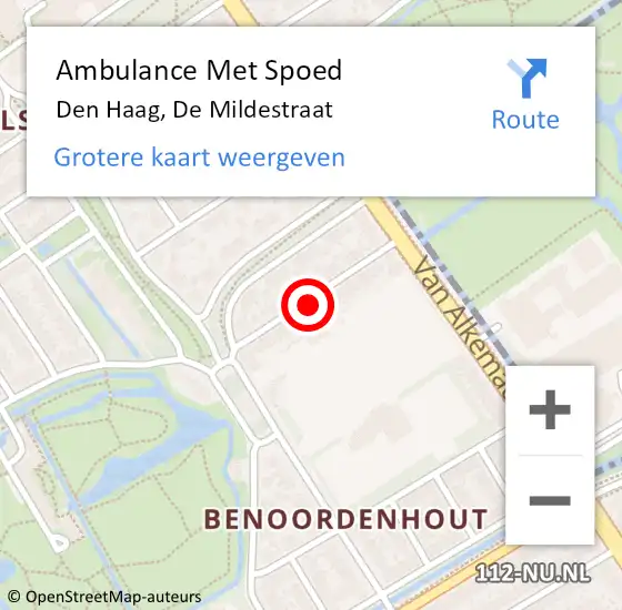 Locatie op kaart van de 112 melding: Ambulance Met Spoed Naar Den Haag, De Mildestraat op 12 december 2022 16:40