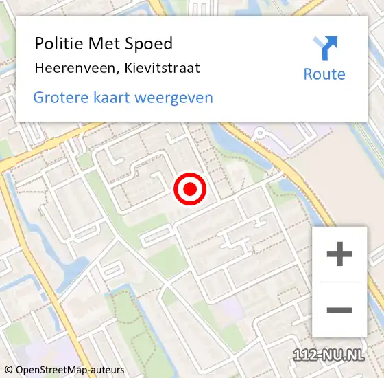 Locatie op kaart van de 112 melding: Politie Met Spoed Naar Heerenveen, Kievitstraat op 12 december 2022 16:56