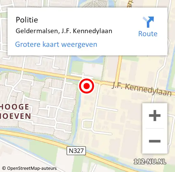Locatie op kaart van de 112 melding: Politie Geldermalsen, J.F. Kennedylaan op 12 december 2022 16:59