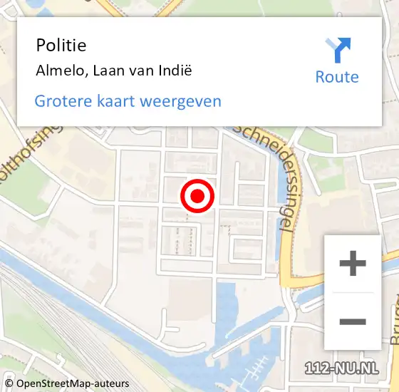 Locatie op kaart van de 112 melding: Politie Almelo, Laan van Indië op 12 december 2022 17:01