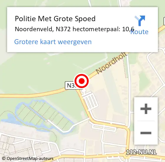 Locatie op kaart van de 112 melding: Politie Met Grote Spoed Naar Noordenveld, N372 hectometerpaal: 10,6 op 12 december 2022 17:03
