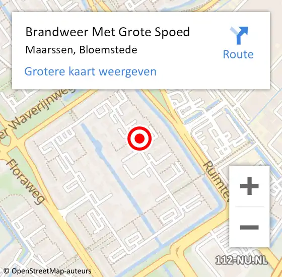 Locatie op kaart van de 112 melding: Brandweer Met Grote Spoed Naar Maarssen, Bloemstede op 12 december 2022 17:12