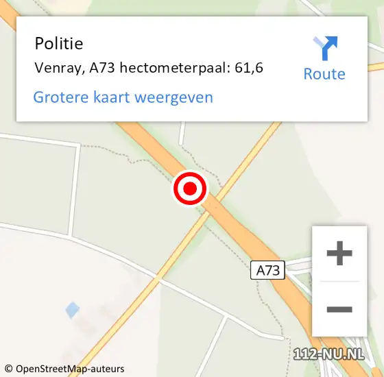 Locatie op kaart van de 112 melding: Politie Venray, A73 hectometerpaal: 61,6 op 12 december 2022 17:20