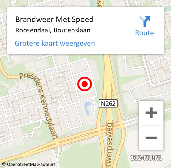 Locatie op kaart van de 112 melding: Brandweer Met Spoed Naar Roosendaal, Boutenslaan op 12 december 2022 17:23