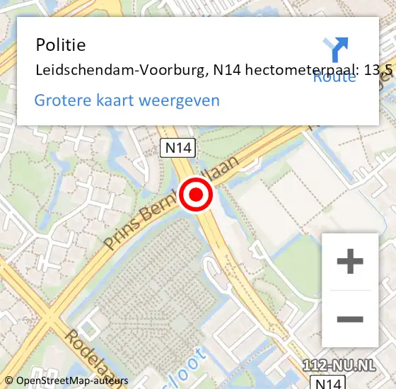 Locatie op kaart van de 112 melding: Politie Leidschendam-Voorburg, N14 hectometerpaal: 13,5 op 12 december 2022 17:37