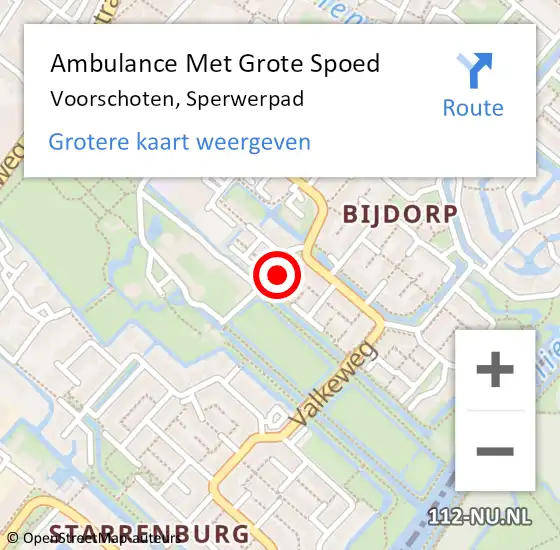 Locatie op kaart van de 112 melding: Ambulance Met Grote Spoed Naar Voorschoten, Sperwerpad op 12 december 2022 17:44