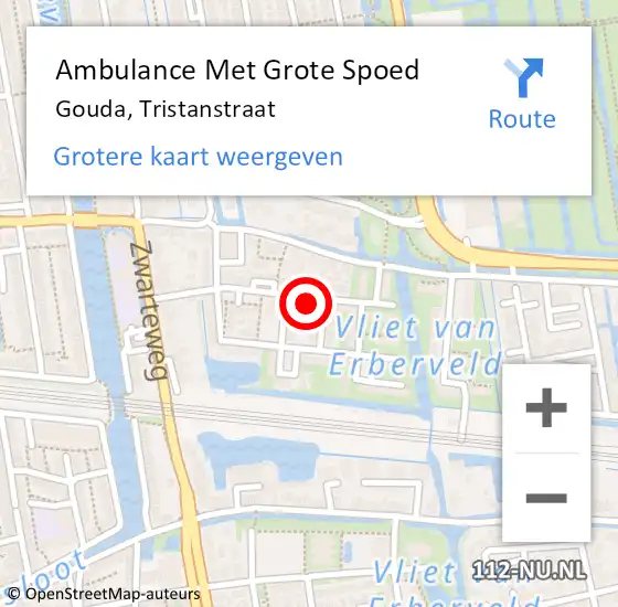 Locatie op kaart van de 112 melding: Ambulance Met Grote Spoed Naar Gouda, Tristanstraat op 12 december 2022 17:47