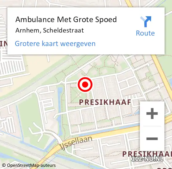 Locatie op kaart van de 112 melding: Ambulance Met Grote Spoed Naar Arnhem, Scheldestraat op 12 december 2022 17:47