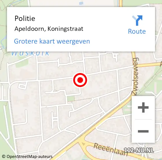Locatie op kaart van de 112 melding: Politie Apeldoorn, Koningstraat op 12 december 2022 17:52