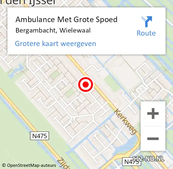 Locatie op kaart van de 112 melding: Ambulance Met Grote Spoed Naar Bergambacht, Wielewaal op 12 december 2022 18:04