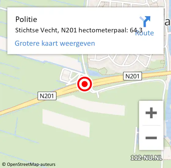 Locatie op kaart van de 112 melding: Politie Stichtse Vecht, N201 hectometerpaal: 64,3 op 12 december 2022 18:15