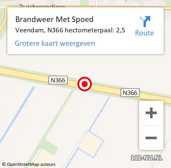 Locatie op kaart van de 112 melding: Brandweer Met Spoed Naar Veendam, N366 hectometerpaal: 2,5 op 12 december 2022 18:17