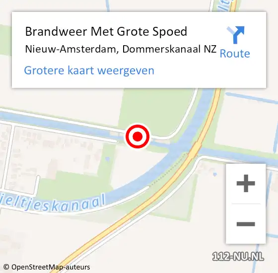 Locatie op kaart van de 112 melding: Brandweer Met Grote Spoed Naar Nieuw-Amsterdam, Dommerskanaal NZ op 12 december 2022 18:20