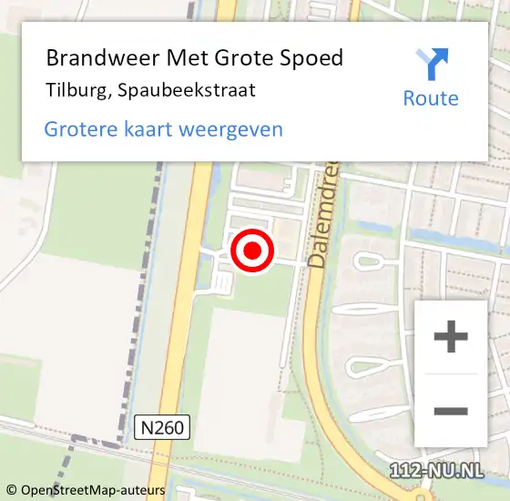 Locatie op kaart van de 112 melding: Brandweer Met Grote Spoed Naar Tilburg, Spaubeekstraat op 12 december 2022 18:39