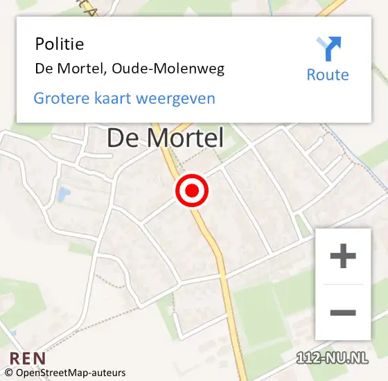 Locatie op kaart van de 112 melding: Politie De Mortel, Oude-Molenweg op 12 december 2022 18:47