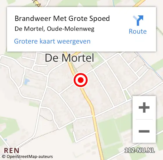 Locatie op kaart van de 112 melding: Brandweer Met Grote Spoed Naar De Mortel, Oude-Molenweg op 12 december 2022 18:49