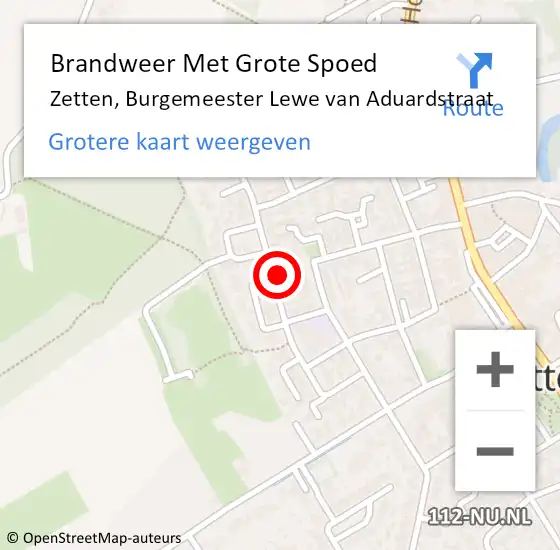 Locatie op kaart van de 112 melding: Brandweer Met Grote Spoed Naar Zetten, Burgemeester Lewe van Aduardstraat op 12 december 2022 19:07