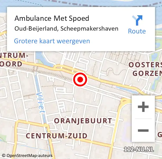 Locatie op kaart van de 112 melding: Ambulance Met Spoed Naar Oud-Beijerland, Scheepmakershaven op 12 december 2022 19:09