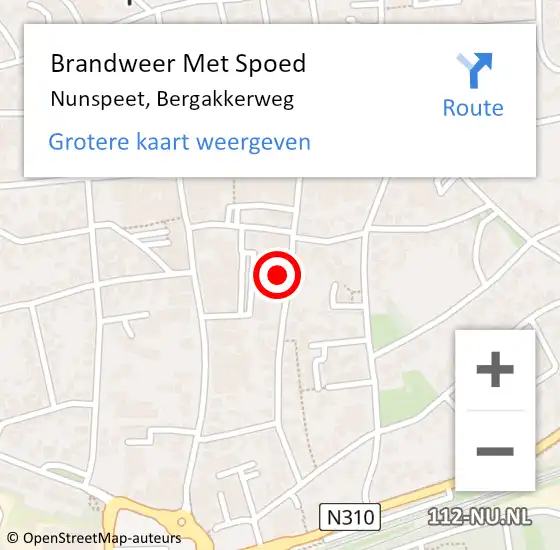 Locatie op kaart van de 112 melding: Brandweer Met Spoed Naar Nunspeet, Bergakkerweg op 12 december 2022 19:25